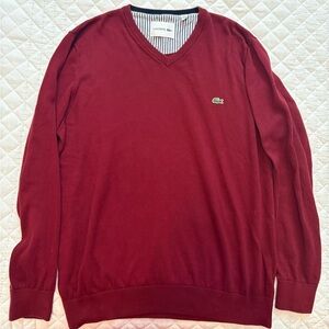 Lacoste Men's Burgundy V-Neck Sweater